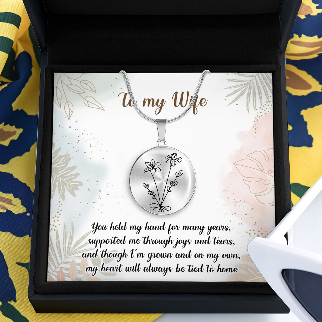 Collier pendentif rond personnalisé « Fleur d'anniversaire » - Cadeau pour maman, épouse, petite amie, grand-mère