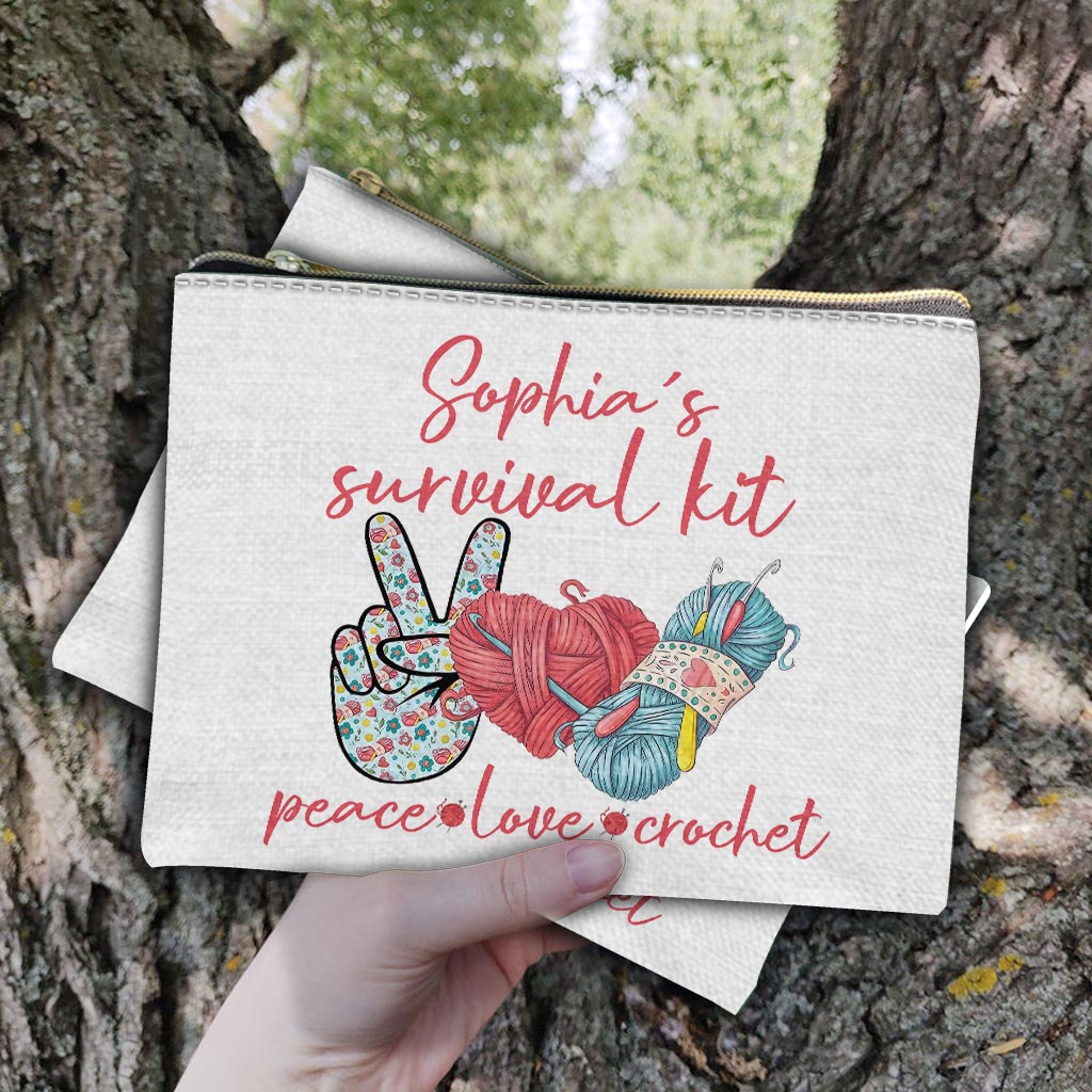 Pochette personnalisée au crochet Peace Love Crochet