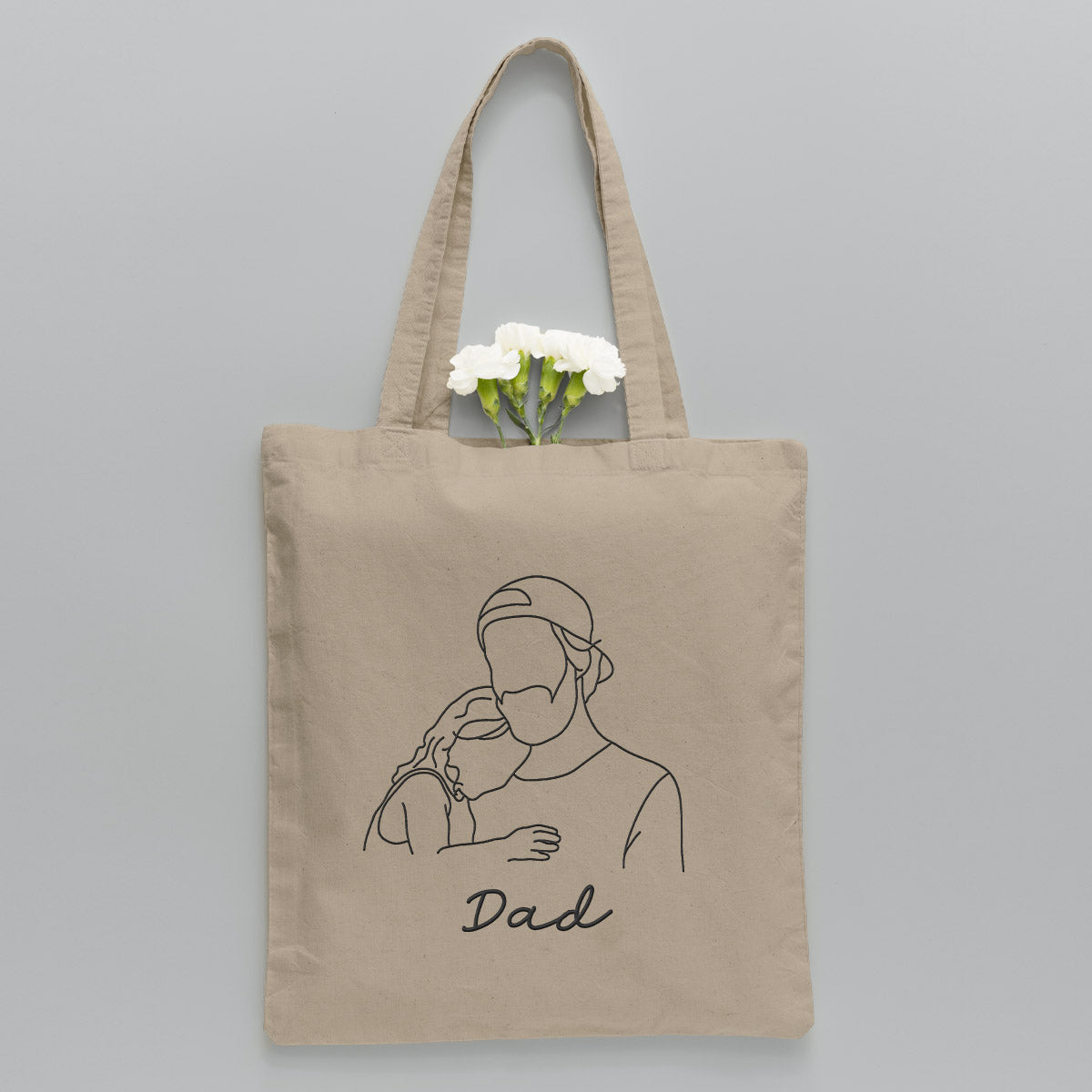 Sac fourre-tout brodé personnalisé avec photo au trait - Sac fourre-tout brodé personnalisé pour papa
