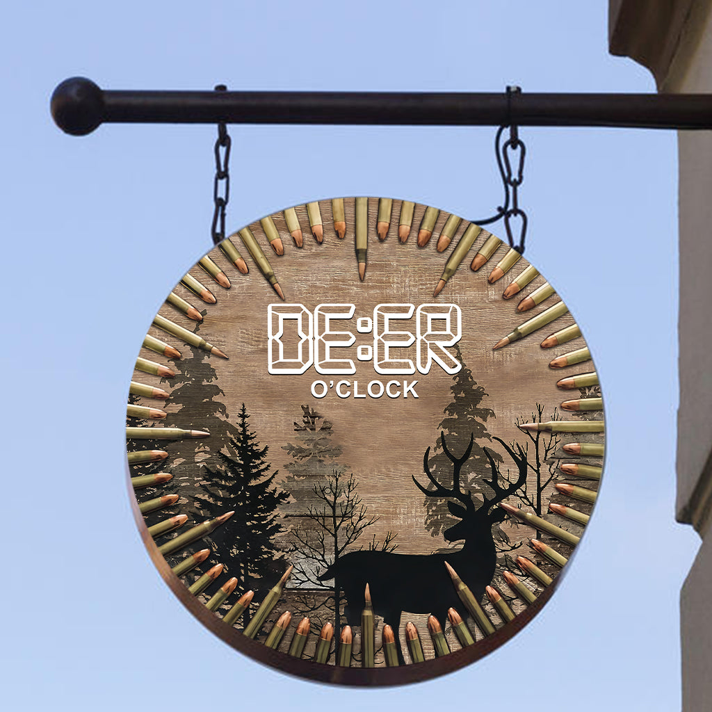 Deer O'Clock - Panneau métallique rond de chasse