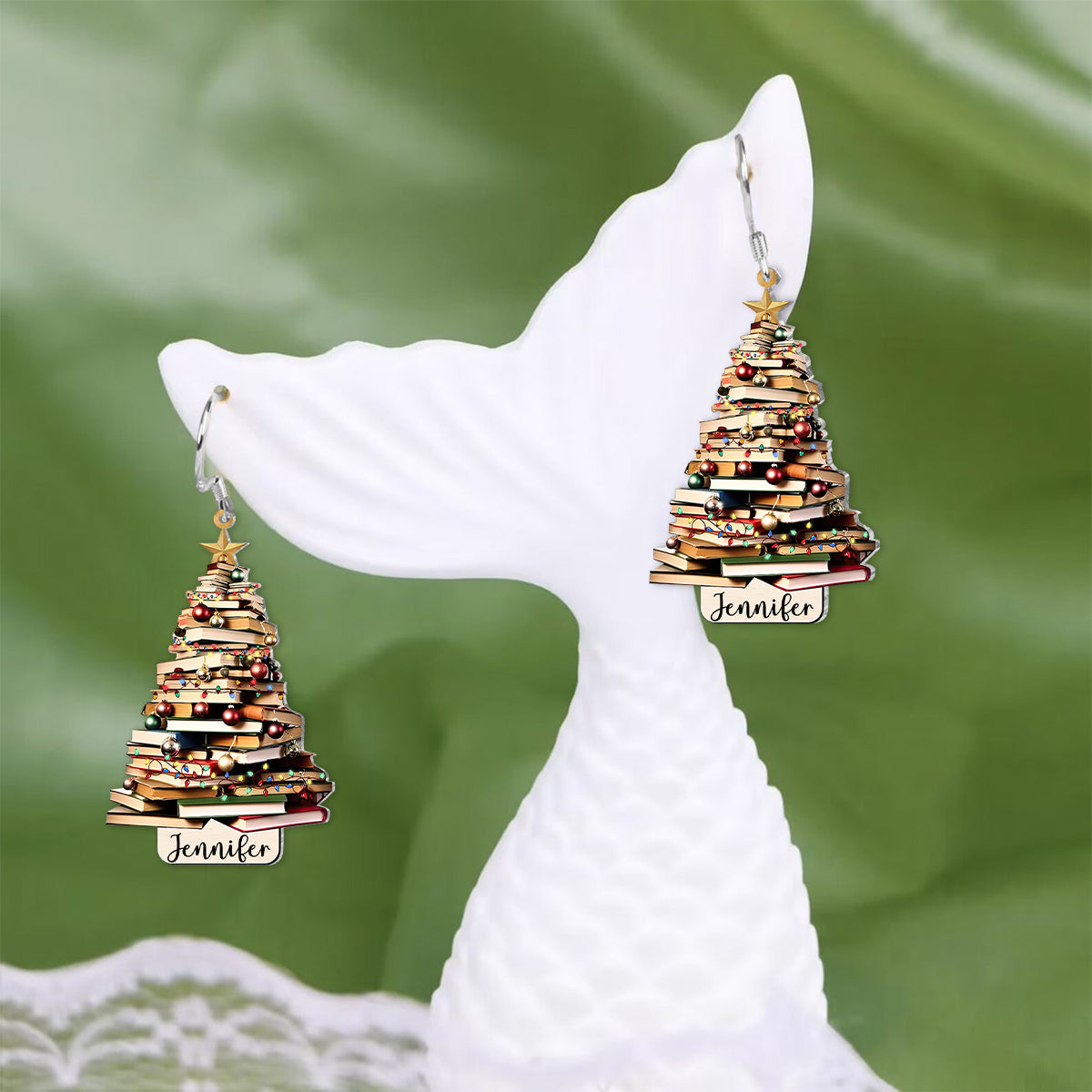Sapin de Noël « Juste une fille qui aime les livres » - Boucles d'oreilles personnalisées en forme de livre