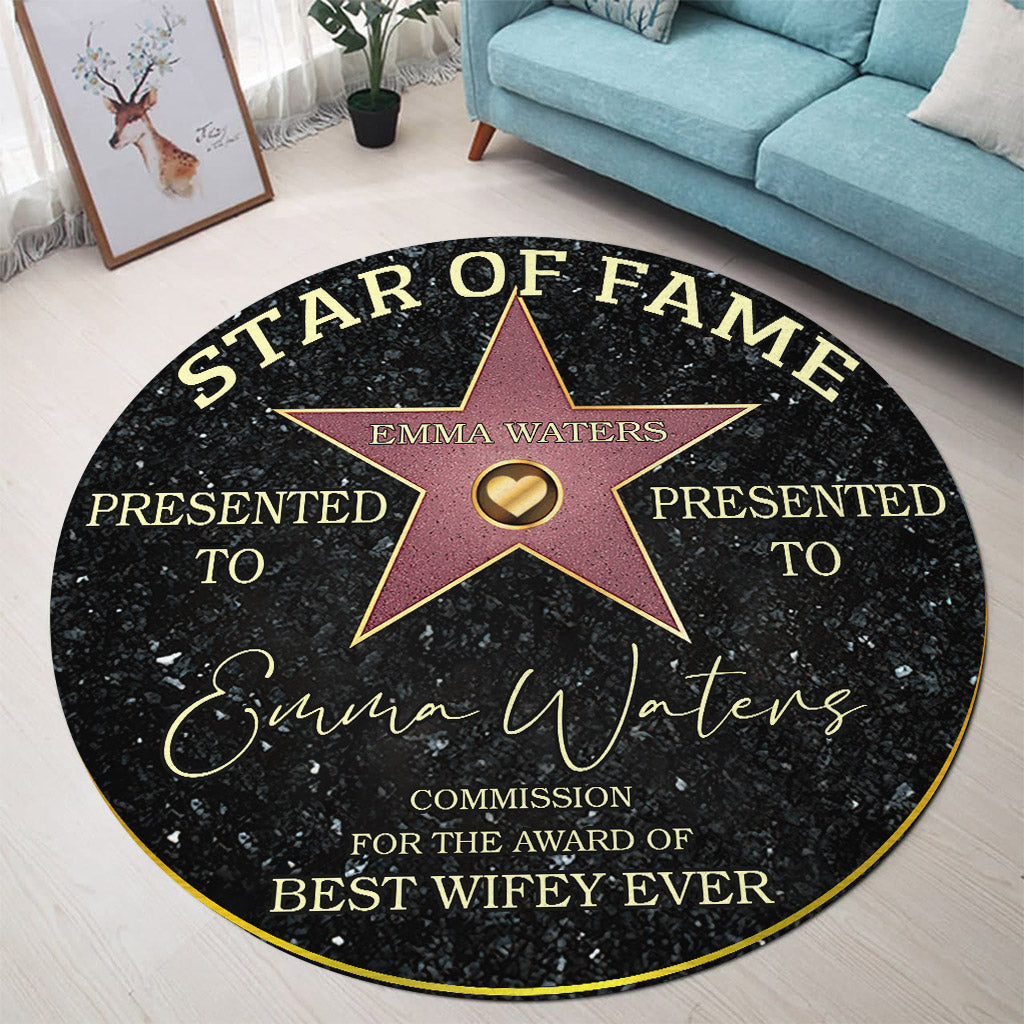 Tapis rond personnalisé pour couple « Star of Fame Best Wifey Hubby Girlfriend Boyfriend Ever »
