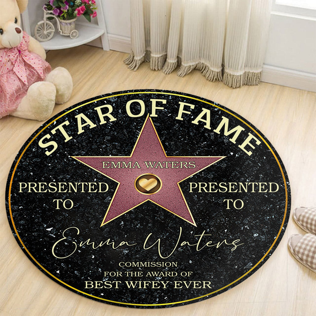 Tapis rond personnalisé pour couple « Star of Fame Best Wifey Hubby Girlfriend Boyfriend Ever »