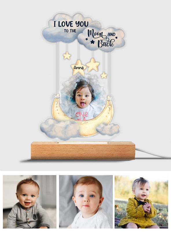 Je t'aime jusqu'à la lune et retour - Socle lumineux personnalisé en forme de famille