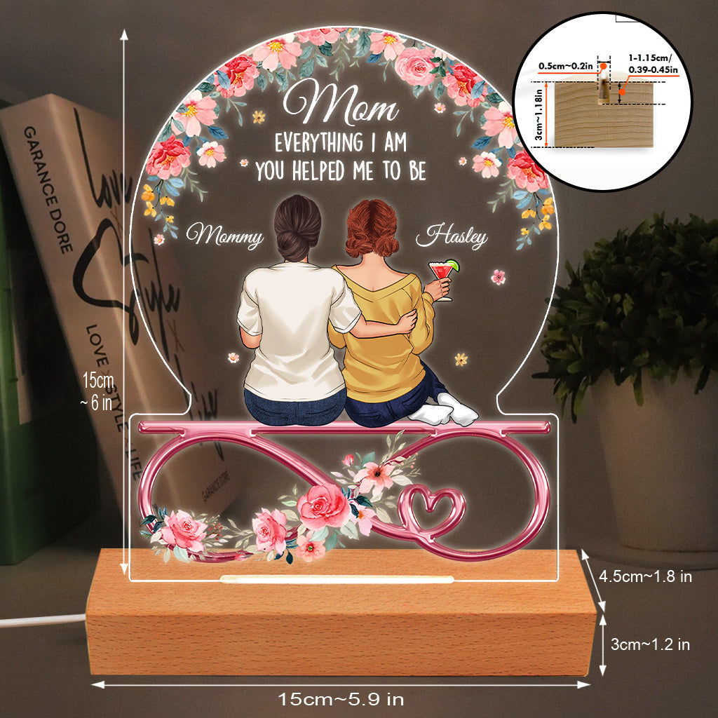 Tu m'as aidée à devenir maman - Plaque lumineuse personnalisée en forme de mère