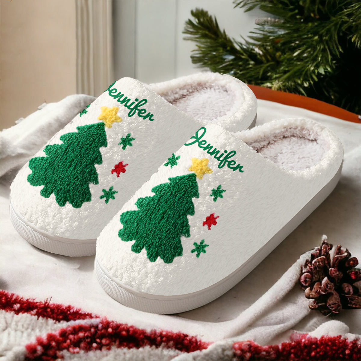 Sapin de Noël - Pantoufles de Noël personnalisées