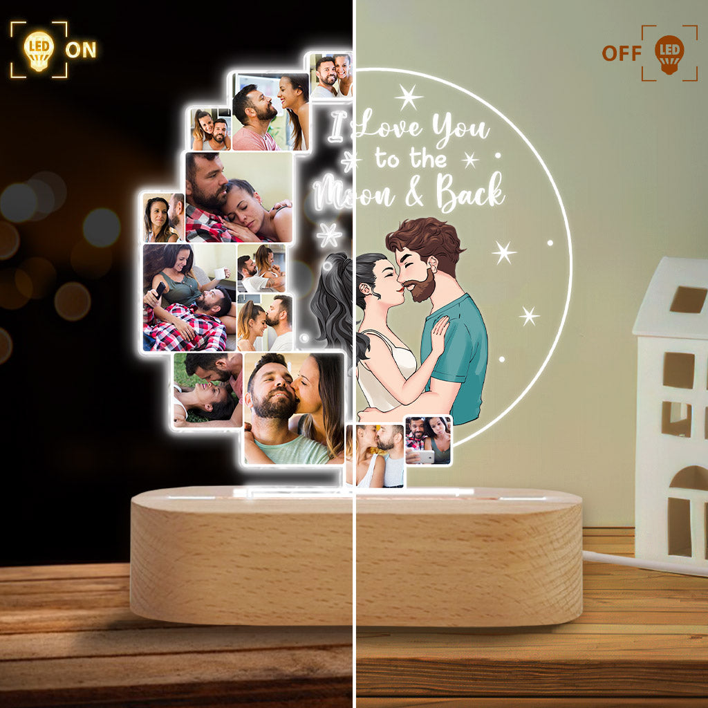Je t'aime jusqu'à la lune et retour - Socle lumineux personnalisé pour couple - Plaque lumineuse en forme de couple