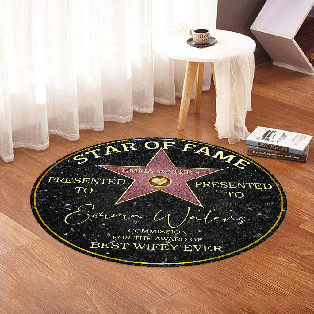Tapis rond personnalisé pour couple « Star of Fame Best Wifey Hubby Girlfriend Boyfriend Ever »