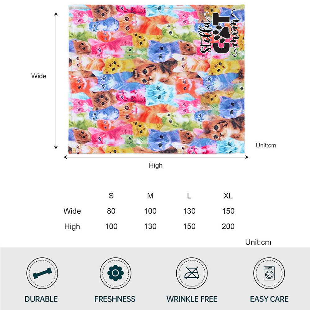 Photo Insert Transferring Into Colorful Style - Personalized Cat Blanket