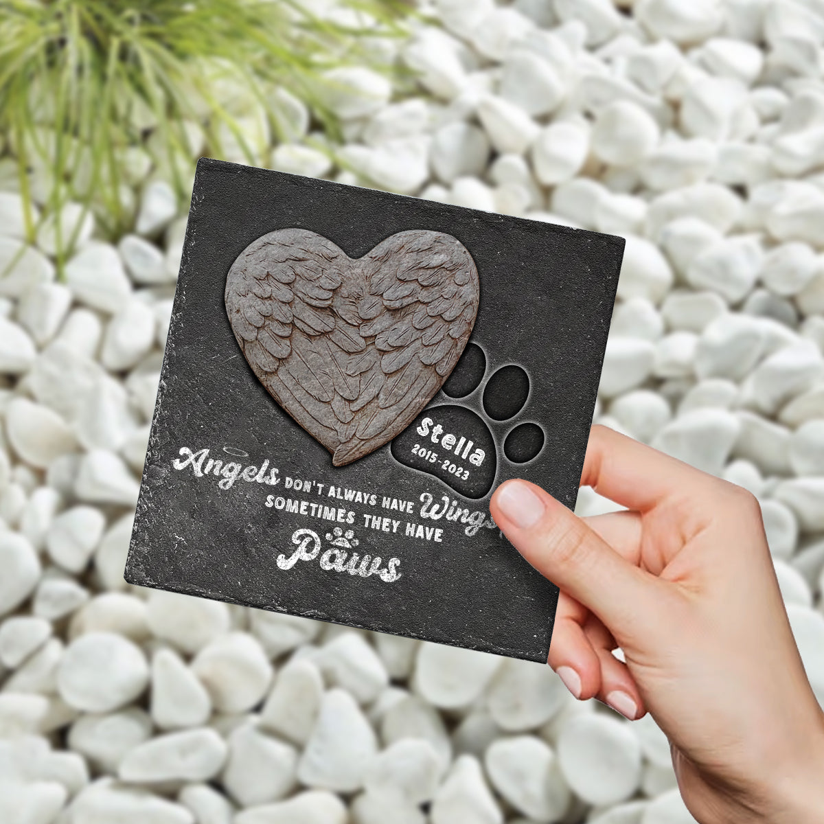 Les anges n'ont pas toujours d'ailes - Pierre carrée personnalisée pour chien