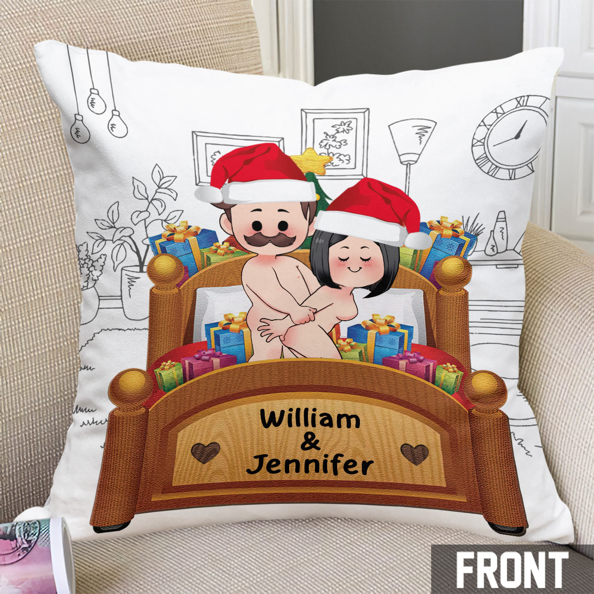 Soyons coquins - Coussin décoratif personnalisé pour couple