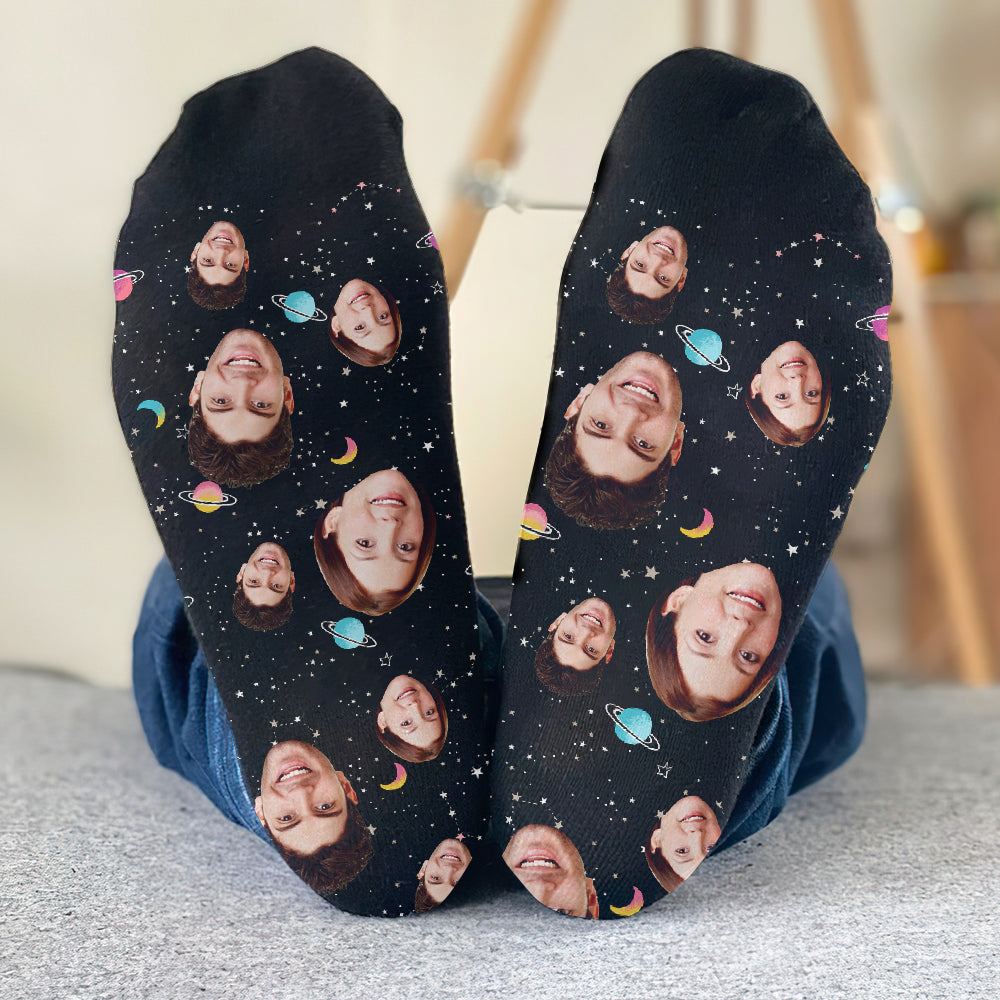 Chaussettes personnalisées pour couples - Face personnalisée Galaxy