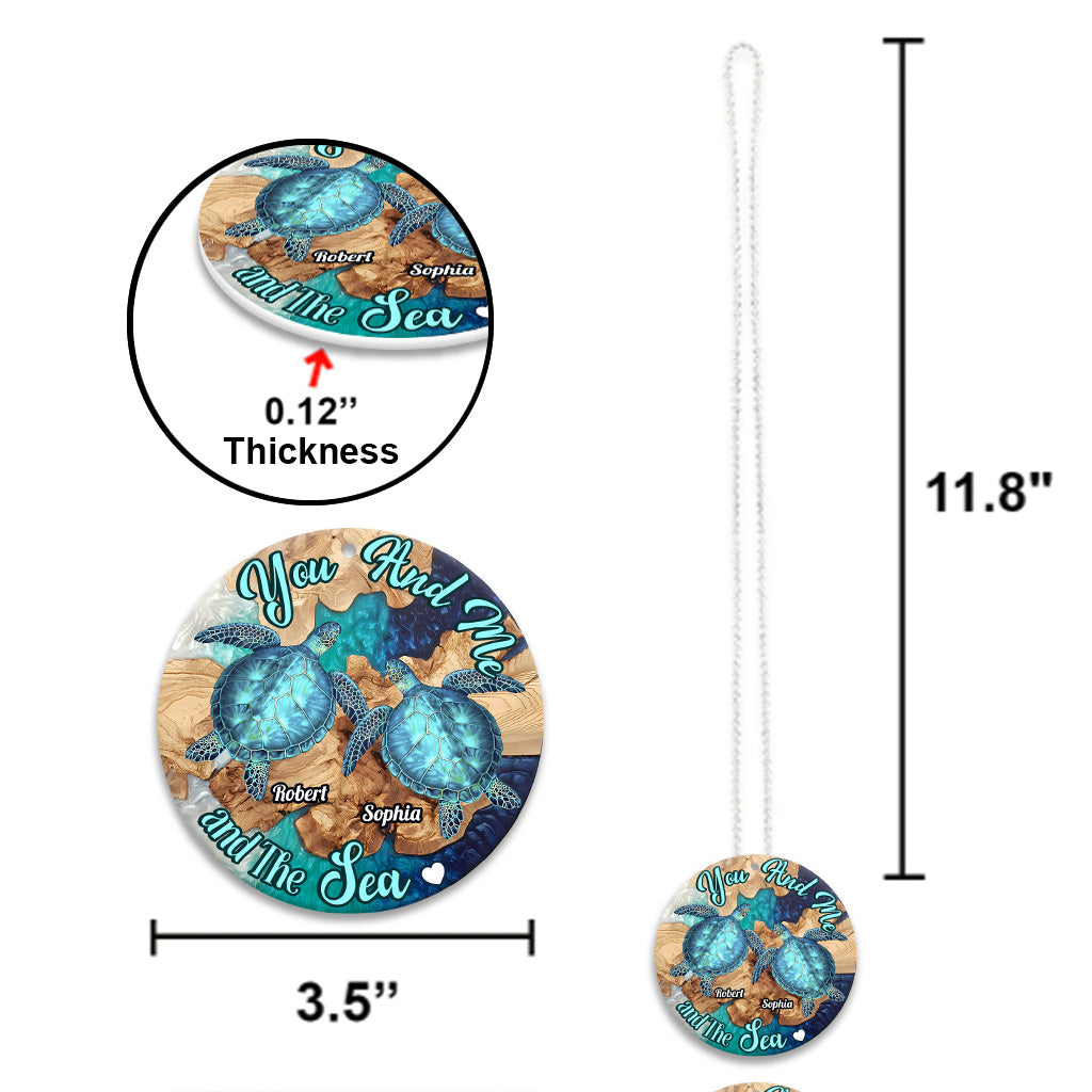Toi, moi et la mer - Ornement de voiture tortue personnalisé