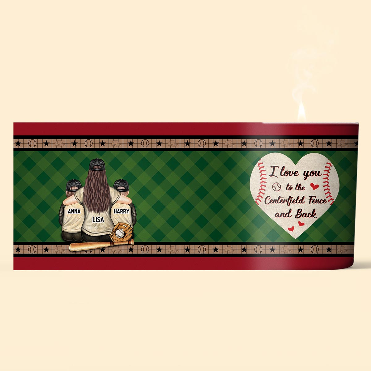 Mon cœur est sur ce terrain - Bougie personnalisée de baseball avec couvercle en bois