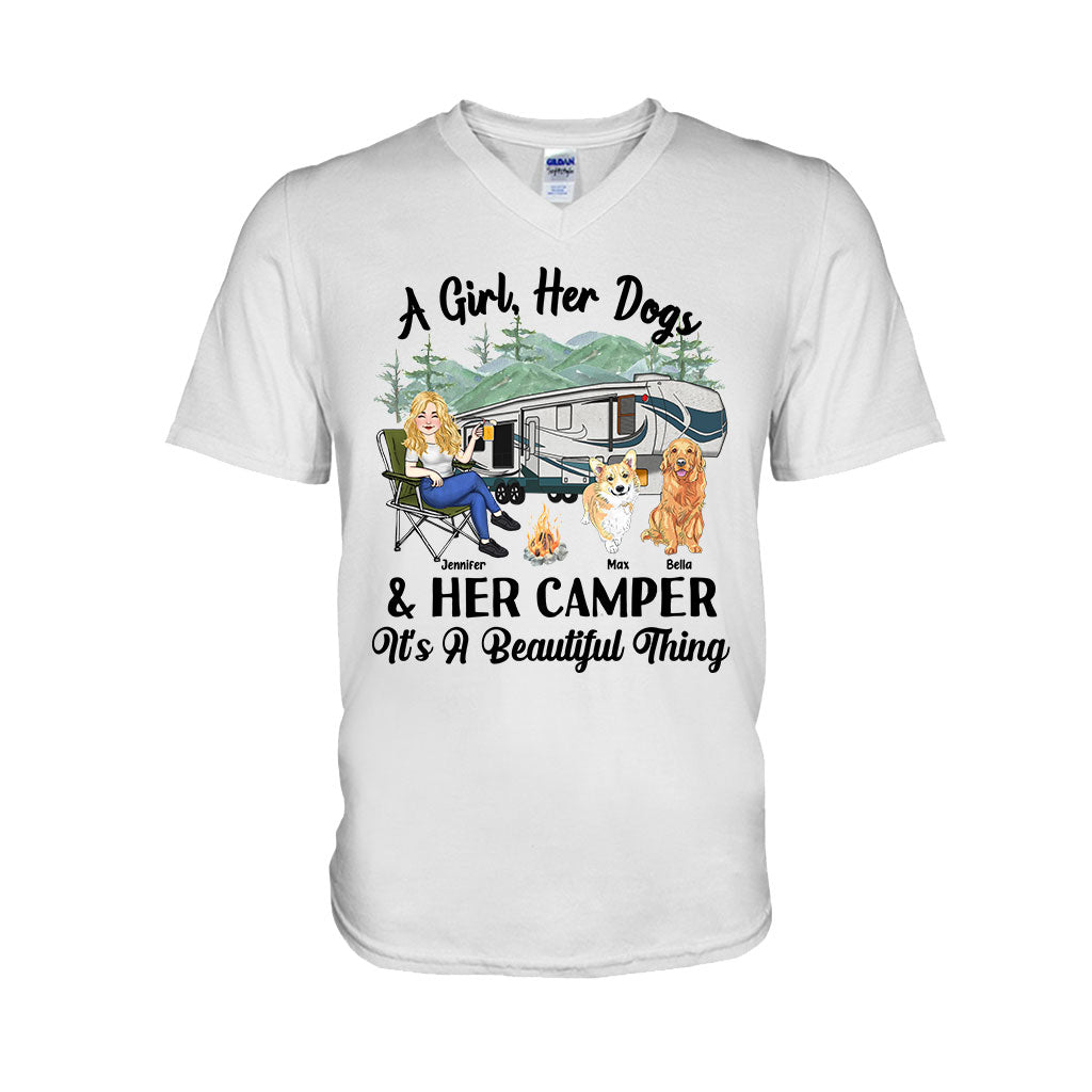 A Girl Her Dog And Her Camper - Camping gift for dog lover - Personalized T-shirt And Hoodie