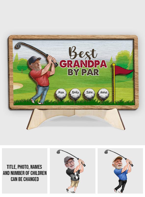 Meilleur grand-père selon le par - Plaque de bois personnalisée à 2 couches sur le thème du golf