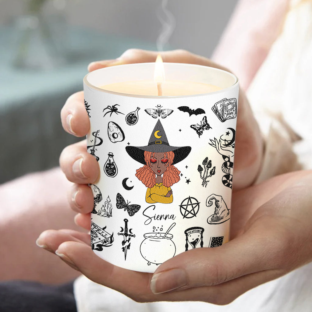 Bouclez votre ceinture, Belle-Fleur ! - Bougie de sorcière personnalisée avec couvercle en bois