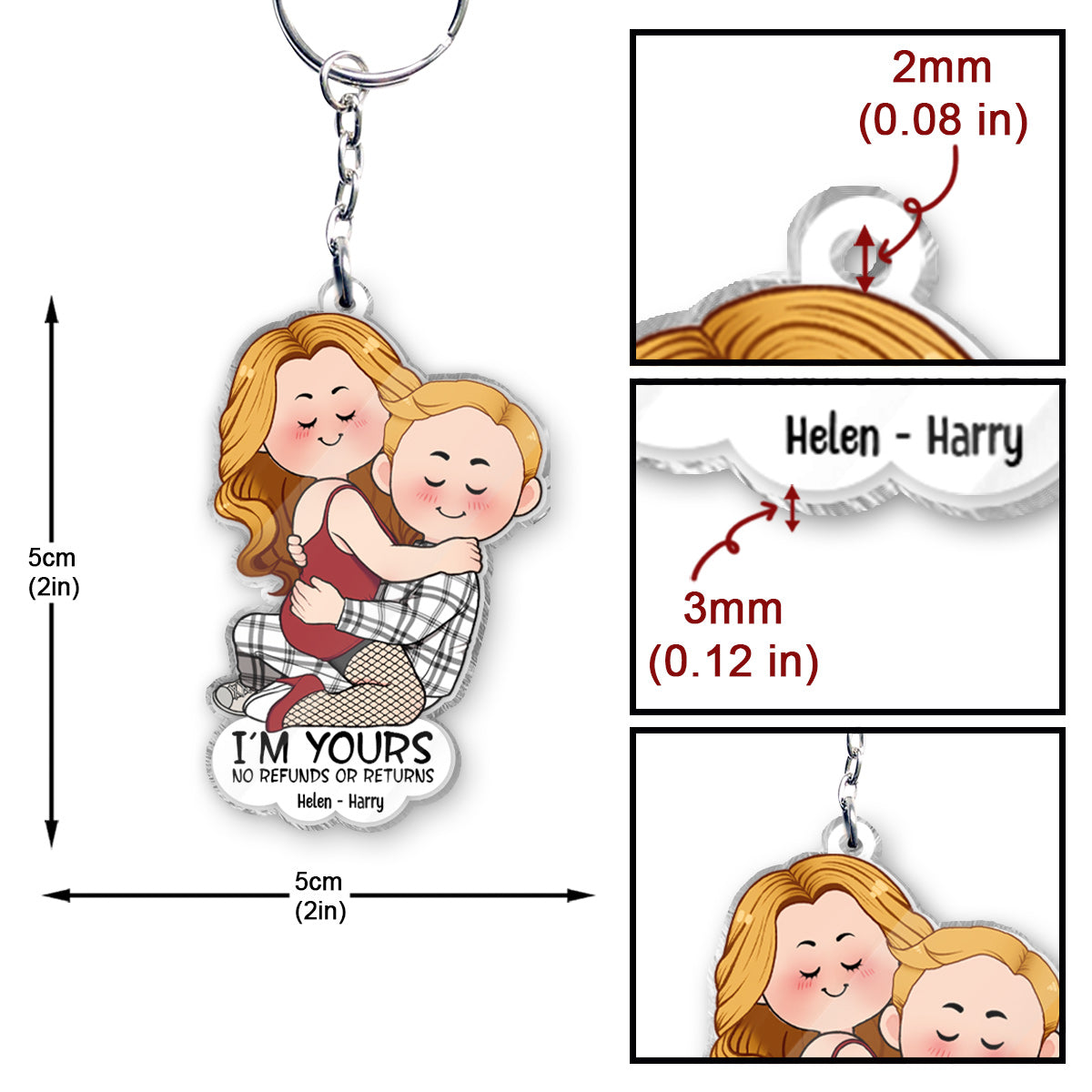 Je suis à toi. Aucun remboursement ni retour. Porte-clés transparent personnalisé pour couple.