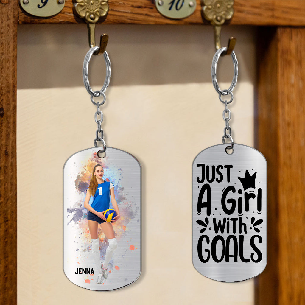 Juste une fille avec des objectifs - Porte-clés personnalisé en acier inoxydable sur le thème du volley-ball