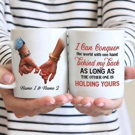 Je peux conquérir le monde d'une seule main - Mug personnalisé pour couple
