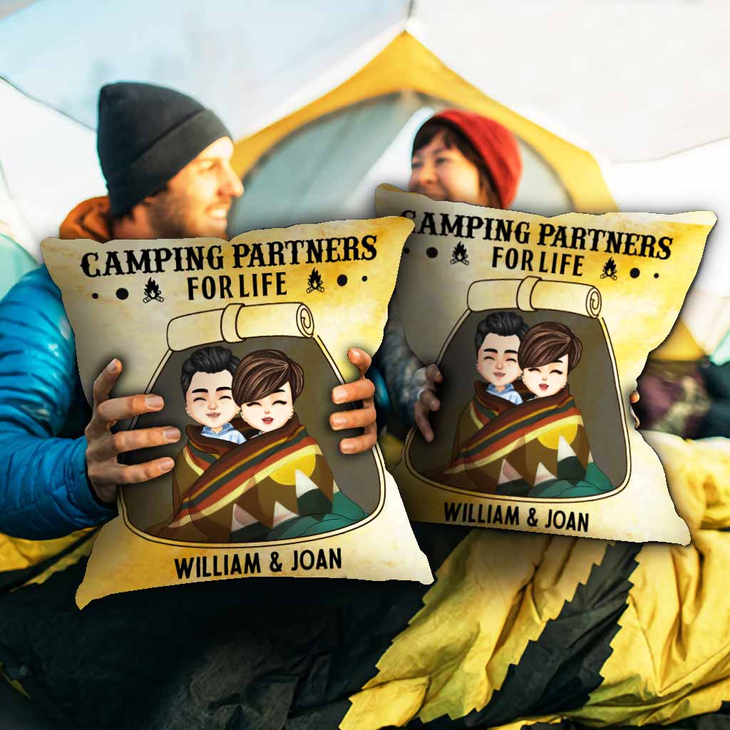 Partenaires de camping pour la vie - Coussin décoratif personnalisé pour couple