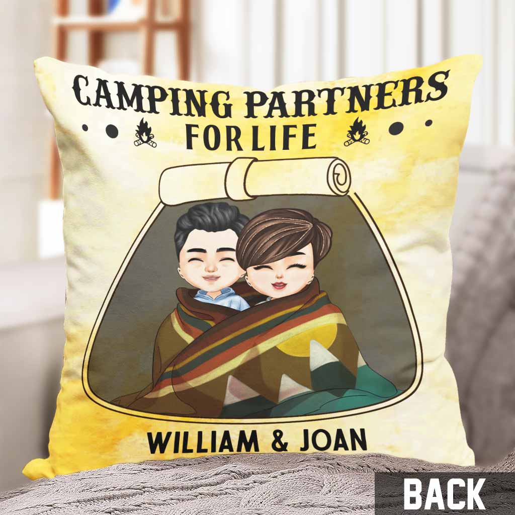 Partenaires de camping pour la vie - Coussin décoratif personnalisé pour couple