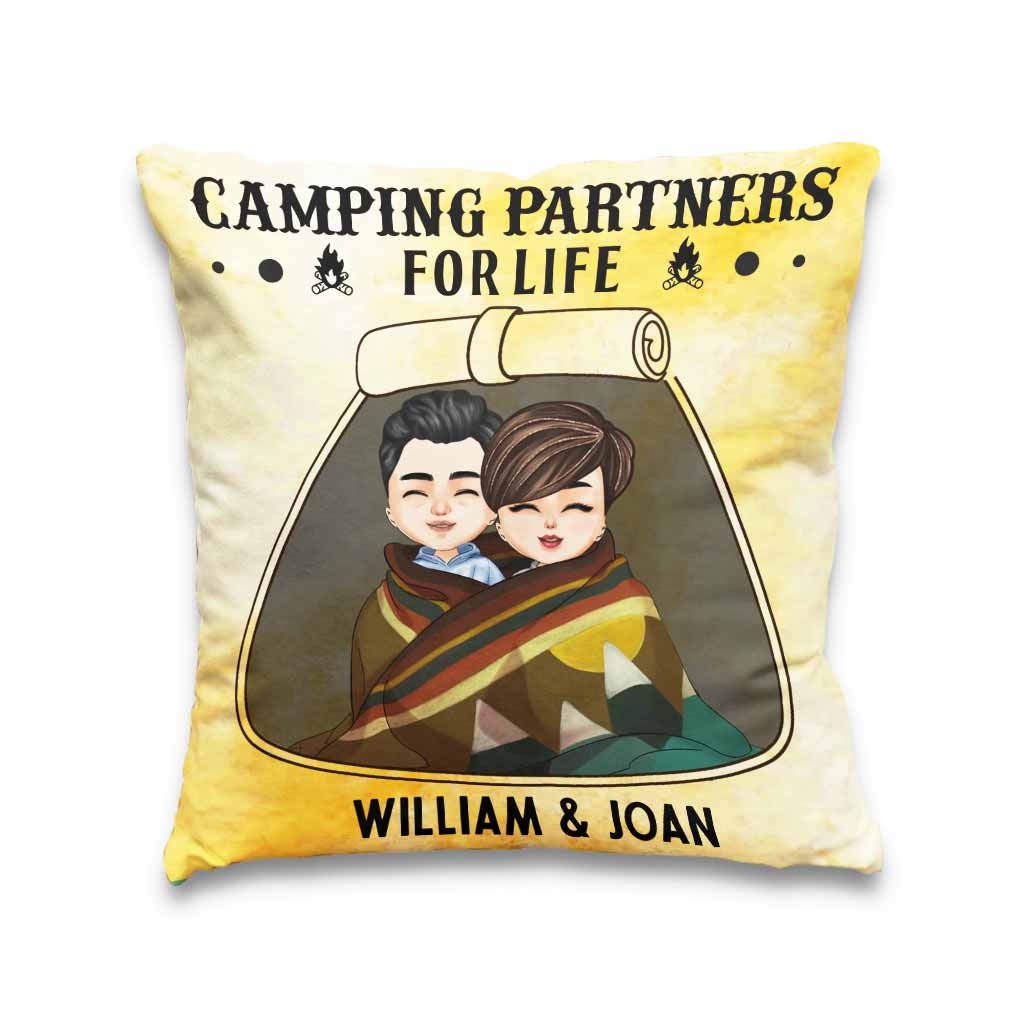 Partenaires de camping pour la vie - Coussin décoratif personnalisé pour couple