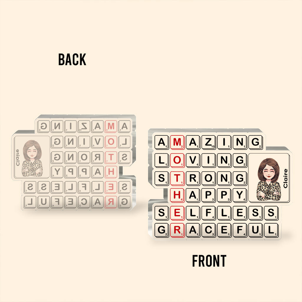 Plaque Scrabble « Maman » personnalisée - Plaque acrylique sur mesure pour la fête des mères