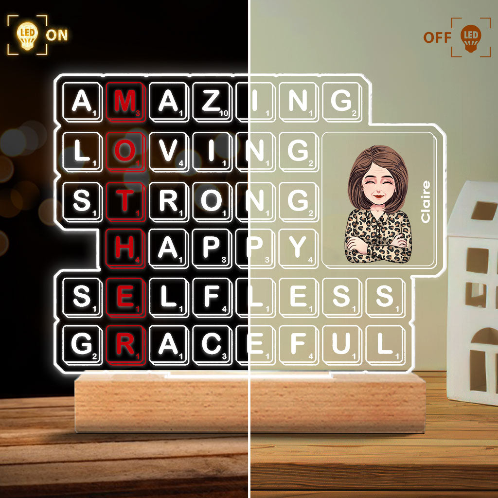 Plaque lumineuse personnalisée en forme de maman pour la fête des mères (Scrabble) - Socle lumineux