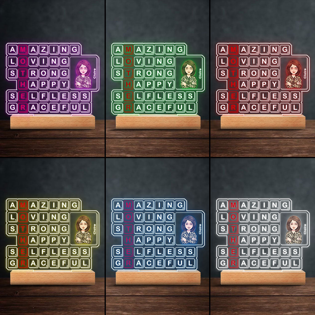Plaque lumineuse personnalisée en forme de maman pour la fête des mères (Scrabble) - Socle lumineux