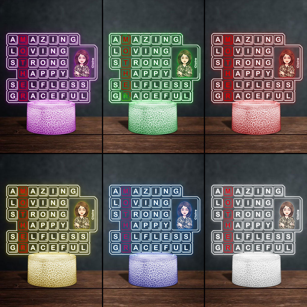Plaque lumineuse personnalisée en forme de maman pour la fête des mères (Scrabble) - Socle lumineux