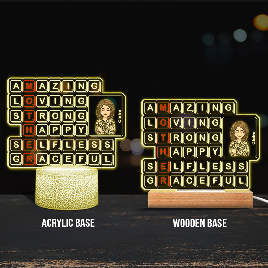 Plaque lumineuse personnalisée en forme de maman pour la fête des mères (Scrabble) - Socle lumineux