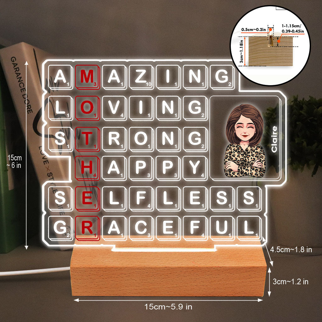 Plaque lumineuse personnalisée en forme de maman pour la fête des mères (Scrabble) - Socle lumineux