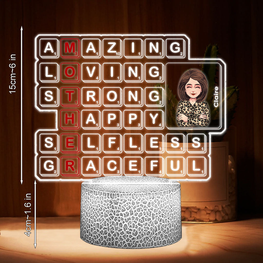 Plaque lumineuse personnalisée en forme de maman pour la fête des mères (Scrabble) - Socle lumineux