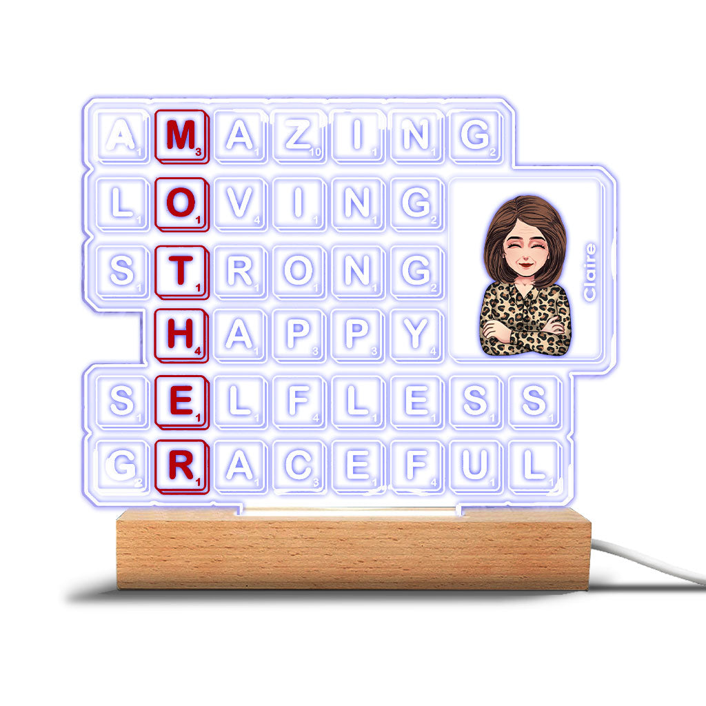 Plaque lumineuse personnalisée en forme de maman pour la fête des mères (Scrabble) - Socle lumineux