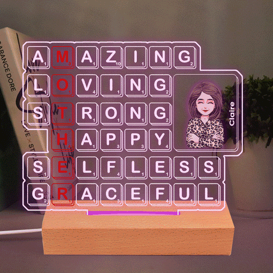 Plaque lumineuse personnalisée en forme de maman pour la fête des mères (Scrabble) - Socle lumineux