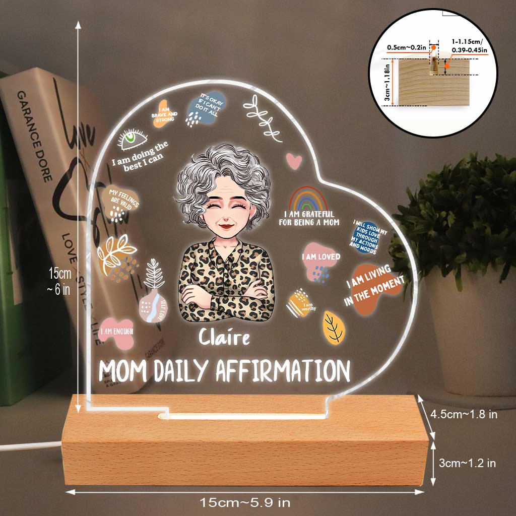 Affirmation quotidienne pour maman - Plaque lumineuse personnalisée en forme de maman pour la fête des mères