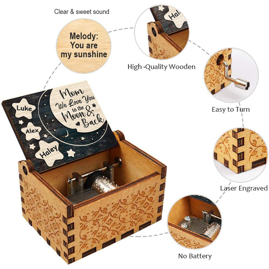 Je t'aime jusqu'à la lune et retour - Cadeau pour maman, grand-mère, papa, grand-père - Boîte à musique à manivelle personnalisée