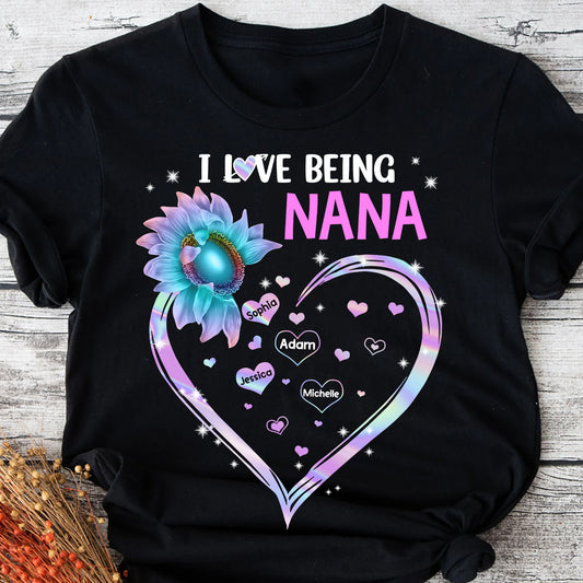 I Love Being Grandma Sunflower - Personalized Mother's Day Grandma T-shirt and Hoodie