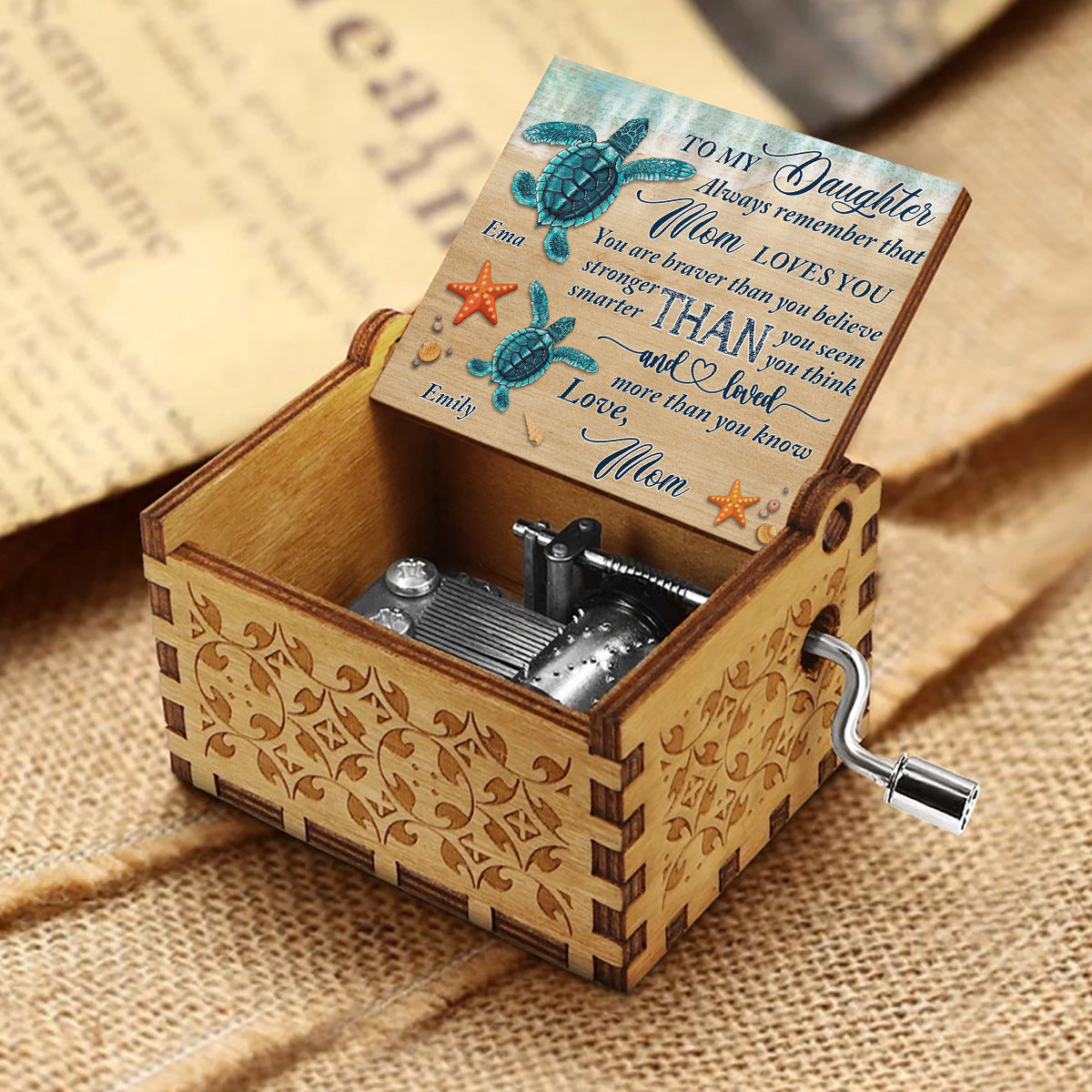 N'oublie jamais ça - Cadeau pour grand-mère, maman, fille, petite-fille, fils, petit-fils, grand-père, papa - Boîte à musique à manivelle personnalisée