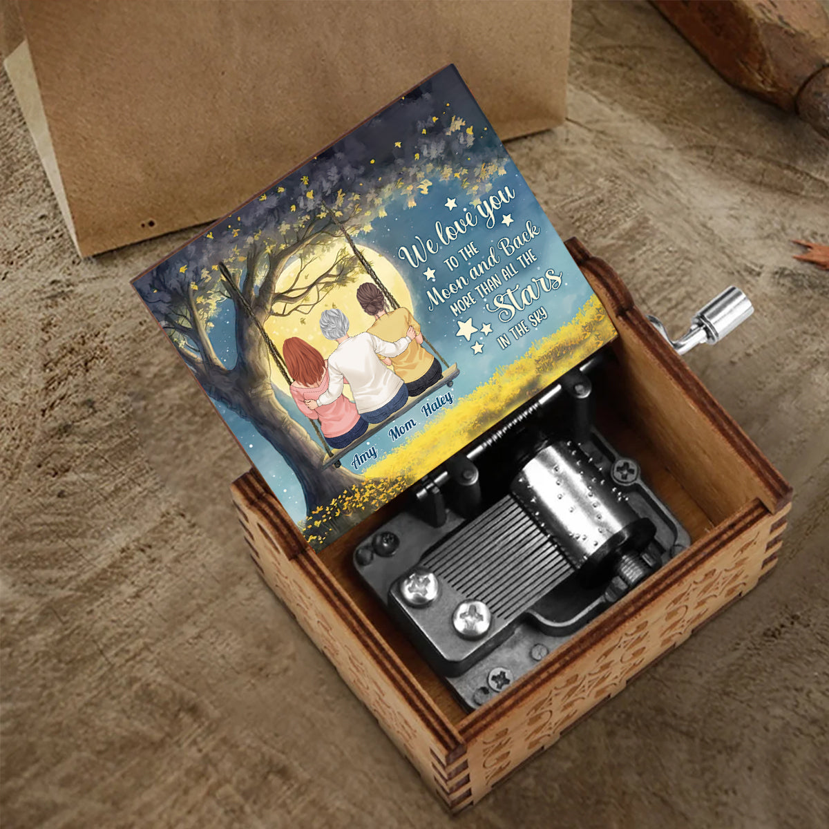 Plus que toutes les étoiles - Boîte à musique à manivelle personnalisée pour la fête des mères, grand-mère