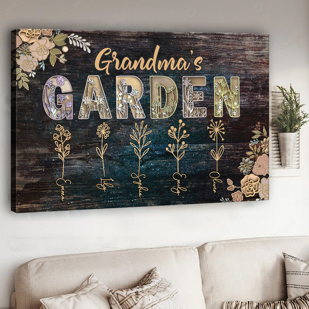 Le jardin de grand-mère - Cadeau pour grand-mère, maman - Toile et affiche personnalisées