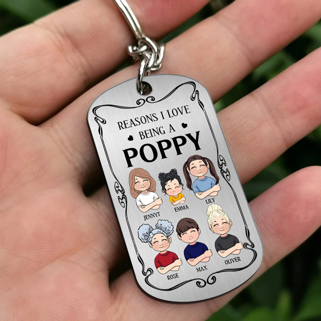 Pourquoi j'aime être un pavot - Cadeau pour grand-père, grand-mère, maman, papa, oncle, tante, frère, sœur - Porte-clés personnalisé en acier inoxydable