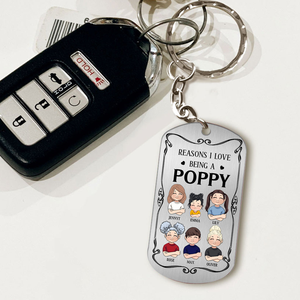 Pourquoi j'aime être un pavot - Cadeau pour grand-père, grand-mère, maman, papa, oncle, tante, frère, sœur - Porte-clés personnalisé en acier inoxydable
