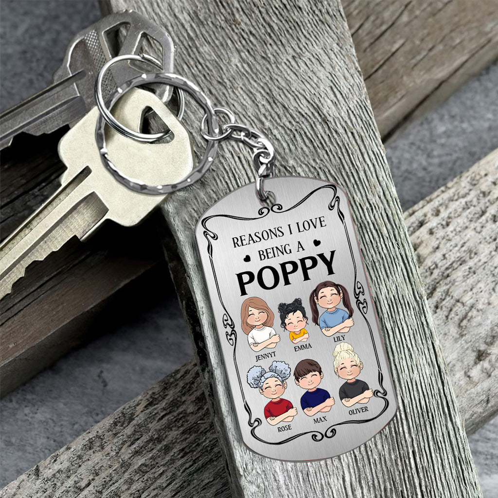Pourquoi j'aime être un pavot - Cadeau pour grand-père, grand-mère, maman, papa, oncle, tante, frère, sœur - Porte-clés personnalisé en acier inoxydable