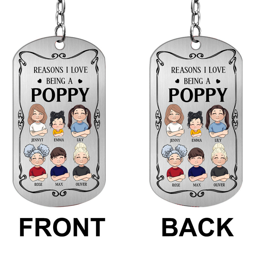 Pourquoi j'aime être un pavot - Cadeau pour grand-père, grand-mère, maman, papa, oncle, tante, frère, sœur - Porte-clés personnalisé en acier inoxydable
