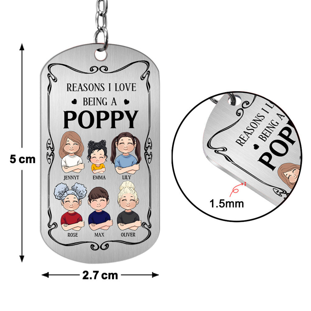 Pourquoi j'aime être un pavot - Cadeau pour grand-père, grand-mère, maman, papa, oncle, tante, frère, sœur - Porte-clés personnalisé en acier inoxydable