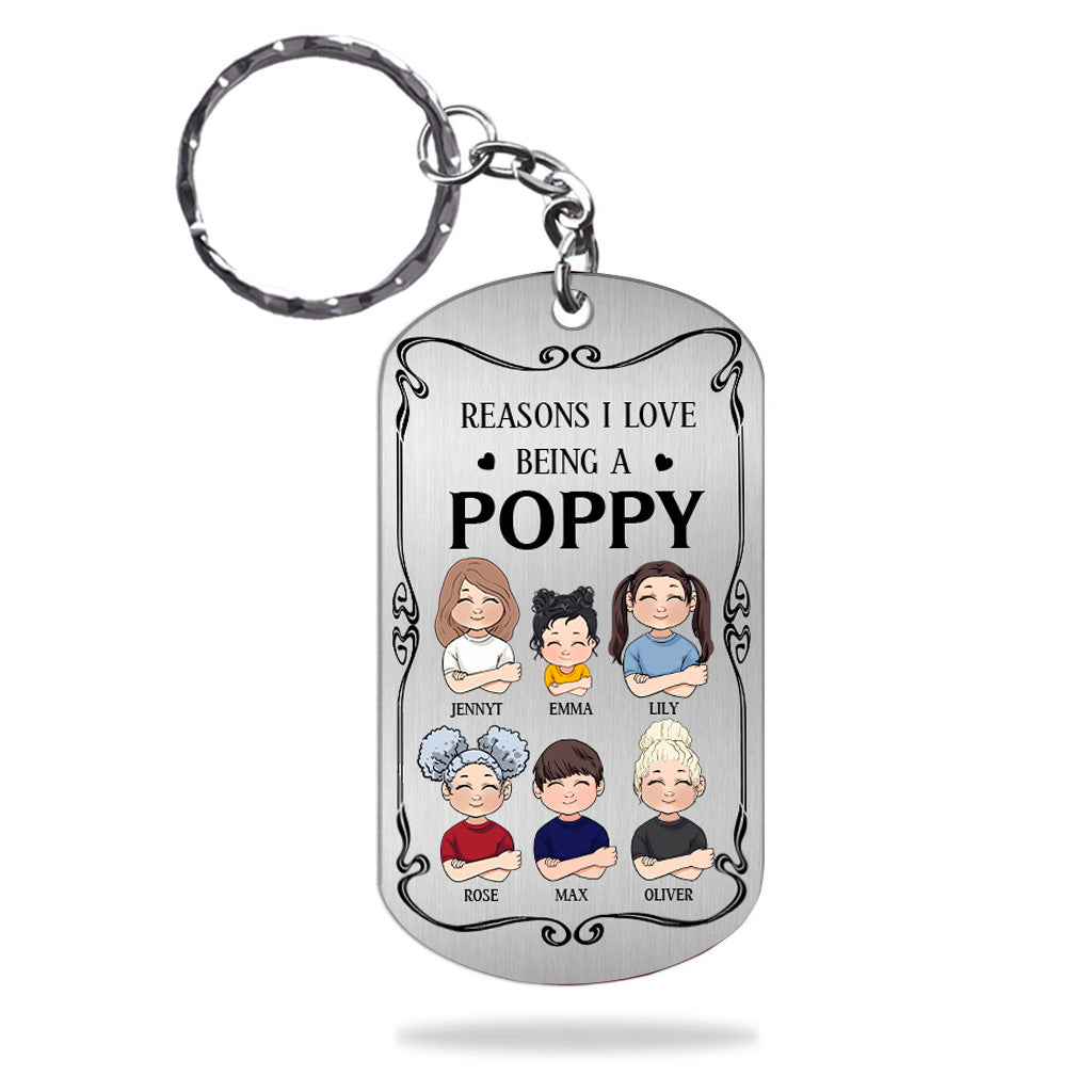 Pourquoi j'aime être un pavot - Cadeau pour grand-père, grand-mère, maman, papa, oncle, tante, frère, sœur - Porte-clés personnalisé en acier inoxydable