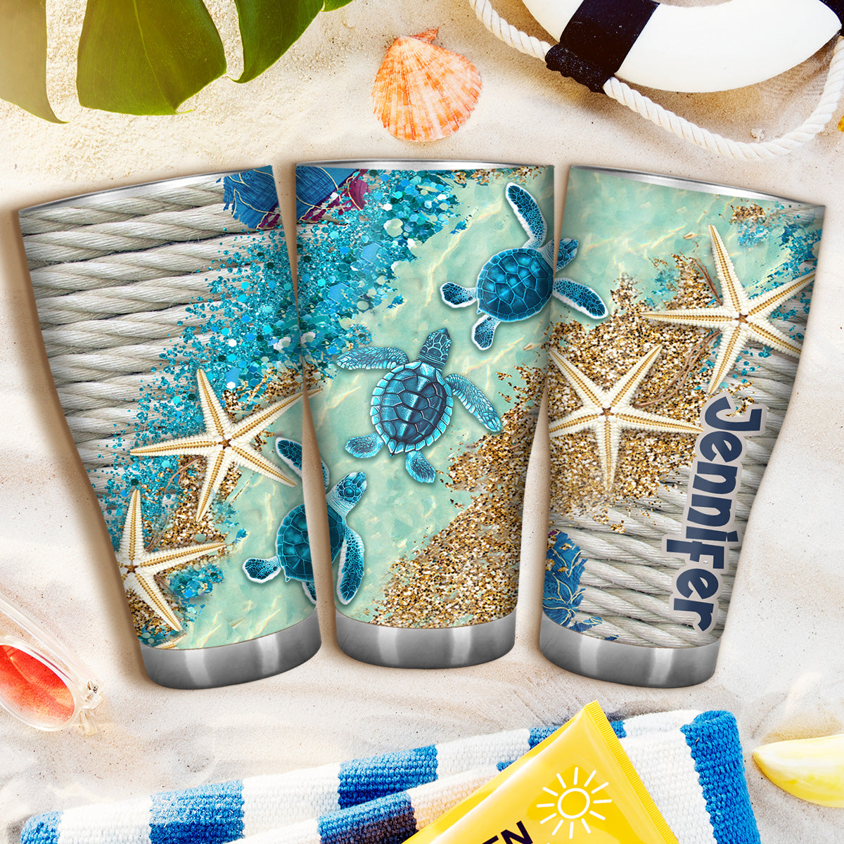 Beach Please - Personalized Turtle Tumbler