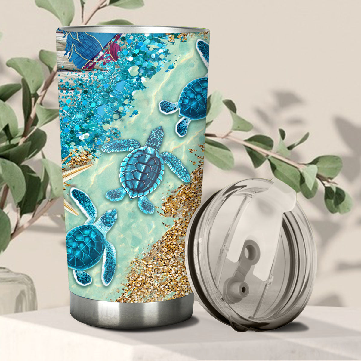 Beach Please - Personalized Turtle Tumbler
